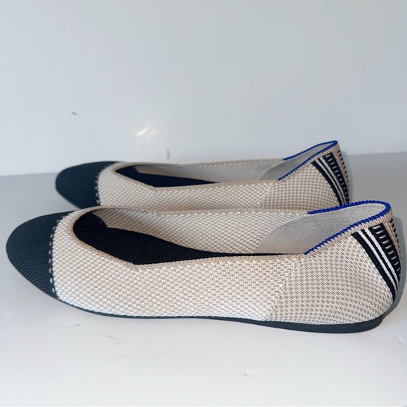 Rothy's Ballet Flat Cream Black Captoe TUXEDO Back Stripe Flat Shoes Sz 6.5/7 - Picture 9 of 16